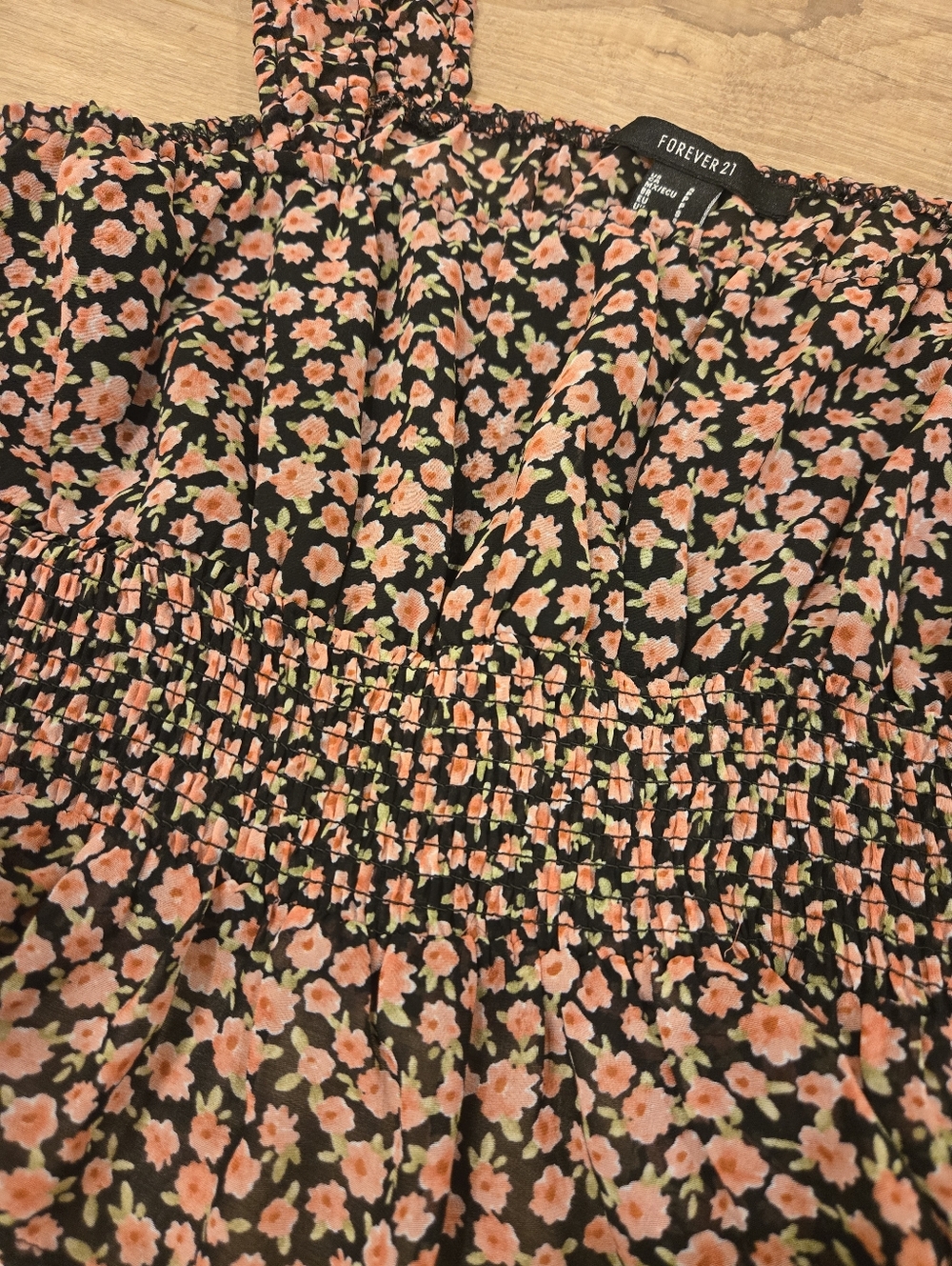 Forever 21 Ditsy Floral Smocked Peplum Tank Top - Black/Pink - Size Small - Picture 5 of 6